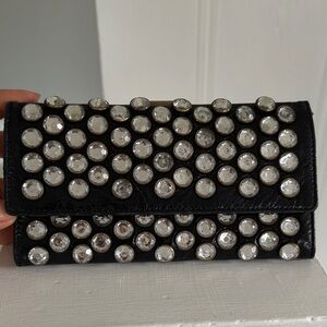 Betsey Johnson Black Crystal-Stud Wallet Rare